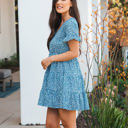 Large Blue Floral Tiered Melanie Swing Dress