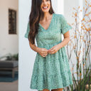 Medium Green Floral Tiered Melanie Swing Dress