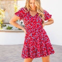 Medium Red Blue Floral Tiered Melanie Swing Dress