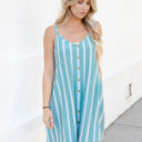 XL Aqua Striped Button Julia Tank Dress