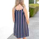 Large Navy Striped Button Julia Tank Dress