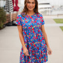 Large Blue Red Floral Floral Tiered Babydoll Dress