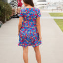 Medium Blue Red Floral Floral Tiered Babydoll Dress