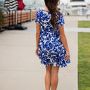 Large Blue White Floral Floral Tiered Babydoll Dress