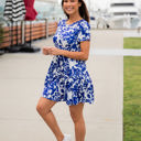 Large Blue White Floral Floral Tiered Babydoll Dress