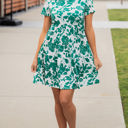 Large Green White Floral Floral Tiered Babydoll Dress