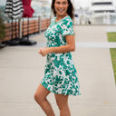 Large Green White Floral Floral Tiered Babydoll Dress