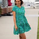 Medium Green Blue Floral Floral Tiered Babydoll Dress