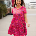 Large Dark Pink Floral Floral Tiered Babydoll Dress