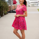 Medium Dark Pink Floral Floral Tiered Babydoll Dress