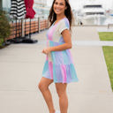 Small Blue Purple Pink Yellow Pastel Striped Tiered Babydoll Dress