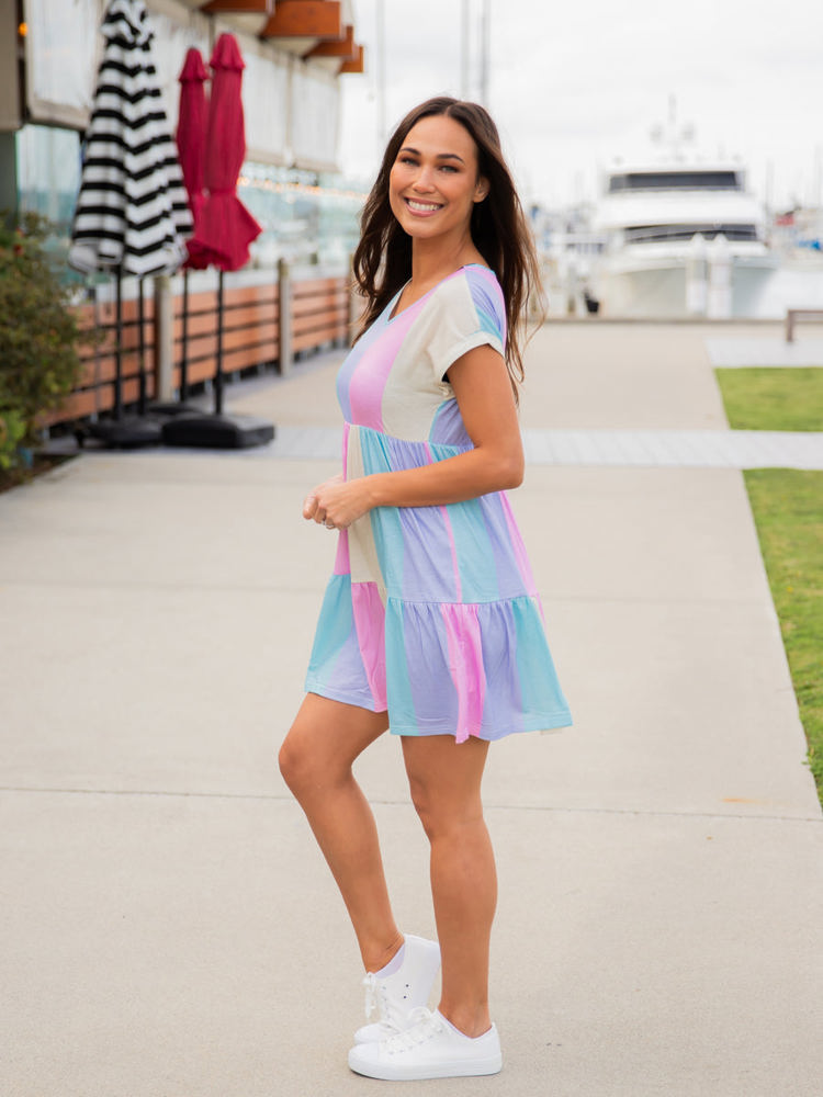 Pastel Striped Tiered Babydoll Dress