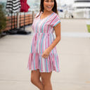 Large Skinny Blue Purple Pink Pastel Striped Tiered Babydoll Dress