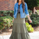 Large Olive Green Tired Celeste Maxi Skirt