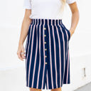 Large Navy Striped Button Detail Hazel Skirt