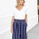 Medium Navy Striped Button Detail Hazel Skirt