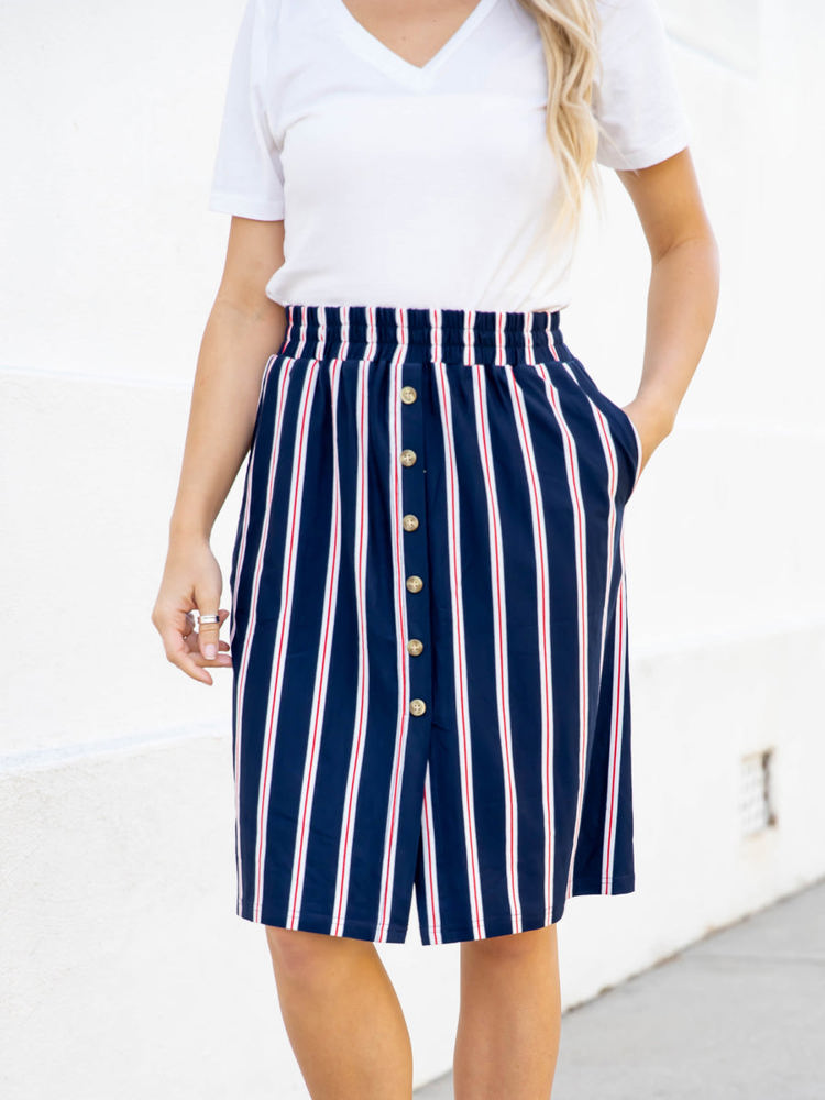 Striped Button Detail Hazel Skirt