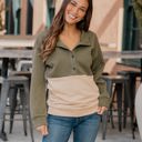  Two Tone Quilted Button Pullover