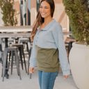 Gray Olive Large Two Tone Quilted Button Pullover