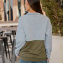 Gray Olive Large Two Tone Quilted Button Pullover