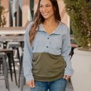 Gray Olive Small Two Tone Quilted Button Pullover