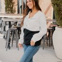 White Large Two Tone Quilted Button Pullover