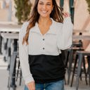 White Black Small Two Tone Quilted Button Pullover