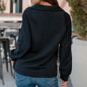 Black Large Ribbed Texture Quarter Zip Pullover