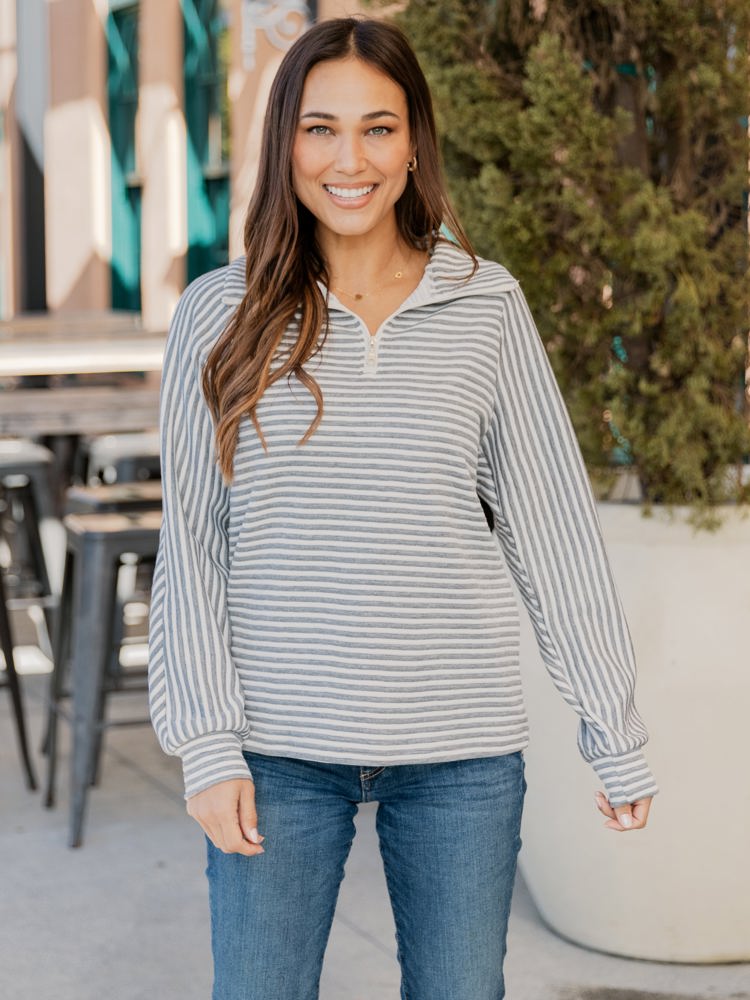 Ribbed Texture Quarter Zip Pullover