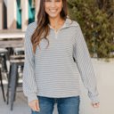 Gray Stripe Large Ribbed Texture Quarter Zip Pullover