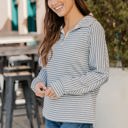 Gray Stripe Large Ribbed Texture Quarter Zip Pullover