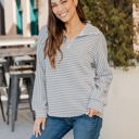 Gray Stripe Large Ribbed Texture Quarter Zip Pullover