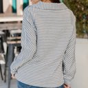 Gray Stripe Large Ribbed Texture Quarter Zip Pullover