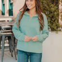 Mint Green Medium Ribbed Texture Quarter Zip Pullover