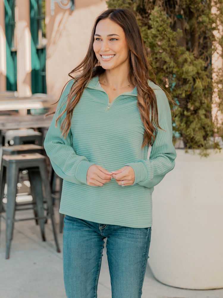 Ribbed Texture Quarter Zip Pullover