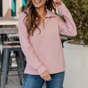 Pink Large Ribbed Texture Quarter Zip Pullover