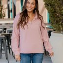 Pink Large Ribbed Texture Quarter Zip Pullover