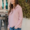 Pink Large Ribbed Texture Quarter Zip Pullover