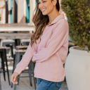 Pink Large Ribbed Texture Quarter Zip Pullover