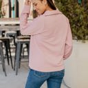 Pink Large Ribbed Texture Quarter Zip Pullover