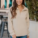 Tan Large Ribbed Texture Quarter Zip Pullover