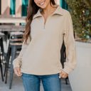 Tan Large Ribbed Texture Quarter Zip Pullover