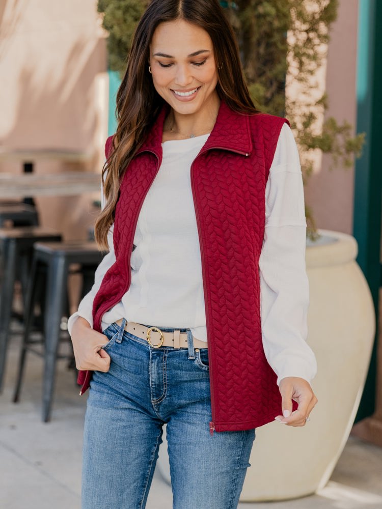 Textured Zip Up Vest