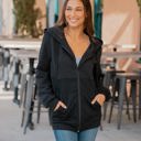 Black Large Contrast Quilted Zip Up Hoodie