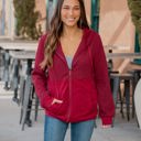 Dark Red Large Contrast Quilted Zip Up Hoodie