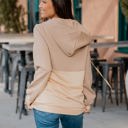 Tan Large Contrast Quilted Zip Up Hoodie