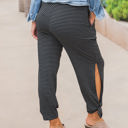 Large Black Stripe Patterned Ankle Tie Brie Pants