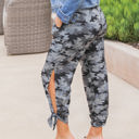 Large Gray Camo Patterned Ankle Tie Brie Pants