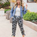 Large Gray Camo Patterned Ankle Tie Brie Pants