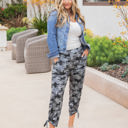 Large Gray Camo Patterned Ankle Tie Brie Pants